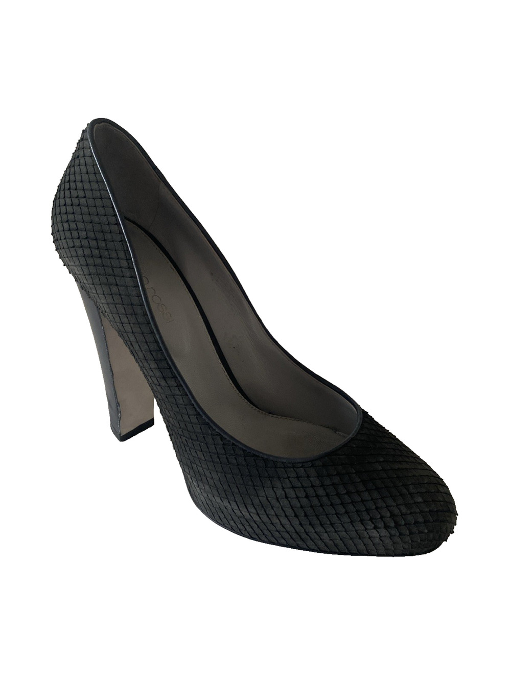 Sergio Rossi Pump Suede Platform Block Heel Snake Gray Round Toe Textured 38